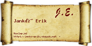 Jankó Erik névjegykártya